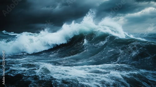 Dramatic ocean waves under stormy sky capturing nature's power