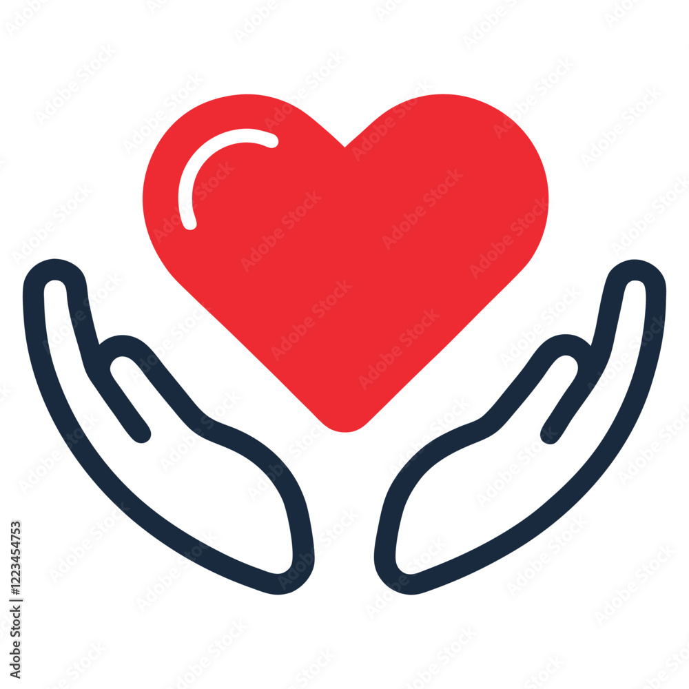 Fototapeta premium Charity logo template hands supporting heart icon flat design no-profit branding vector art illustration