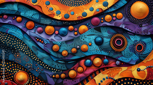African-Inspired Waves and Dots Pattern in Bright Colors