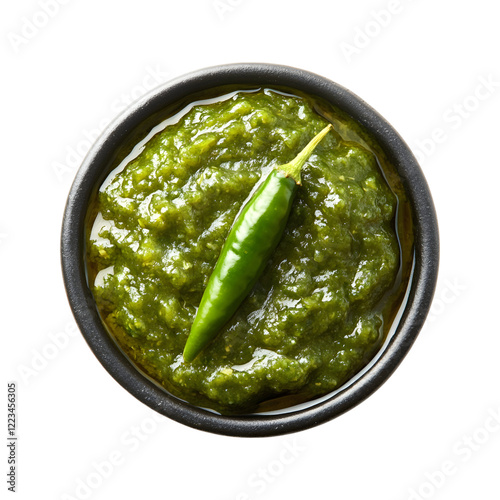 Raw Mango and Green Chili Chutney Bowl Isolated on Transparent Background
