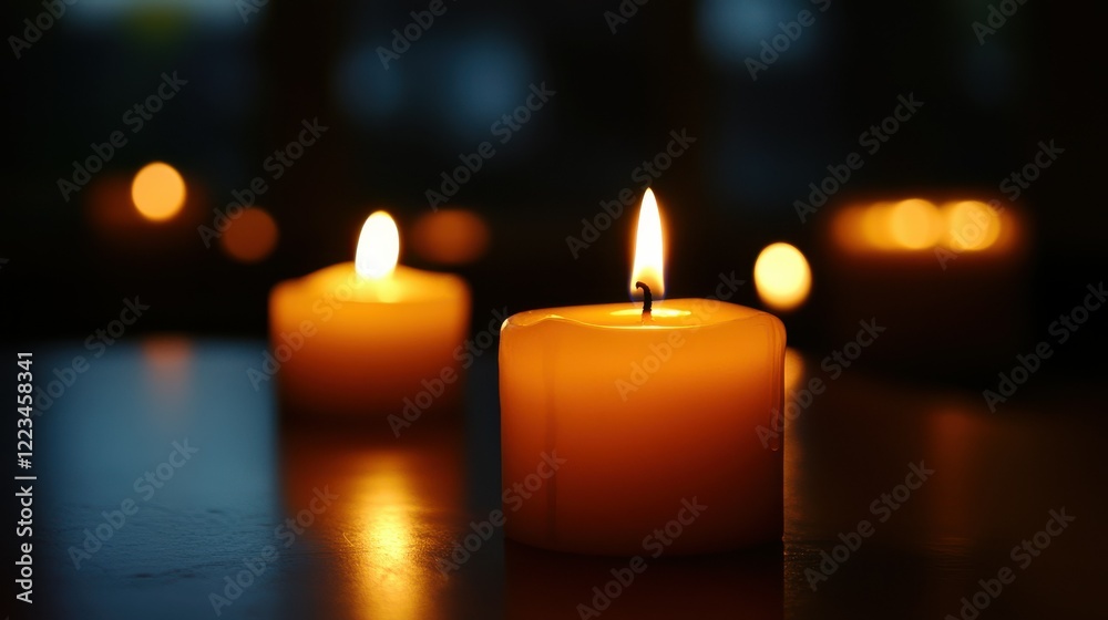 Warm glow of lit candles in dark ambiance Warm glow of lit candles in dark ambiance