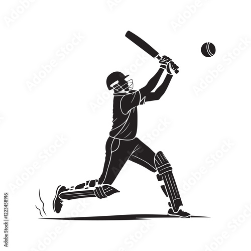 cricket player batsman cartoon character icon silhouette vector art flat design	