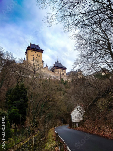 Czech castle Karlstejn near Prague in winter, Central Bohemia, Czech Republic photo