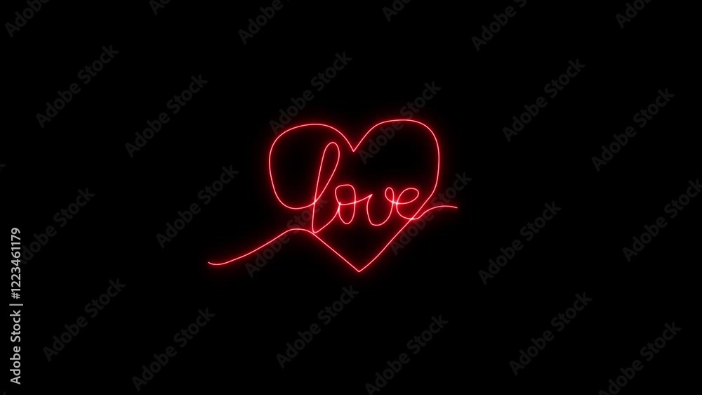 Neon animated text LOVE heart sign with neon glow style. alpha channel settings, repeating animation Neon animated text LOVE heart sign with neon glow style. alpha channel settings, repeating animation