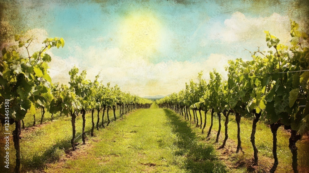 Naklejka premium Verdant Vineyard Rows Basking In Sunlight