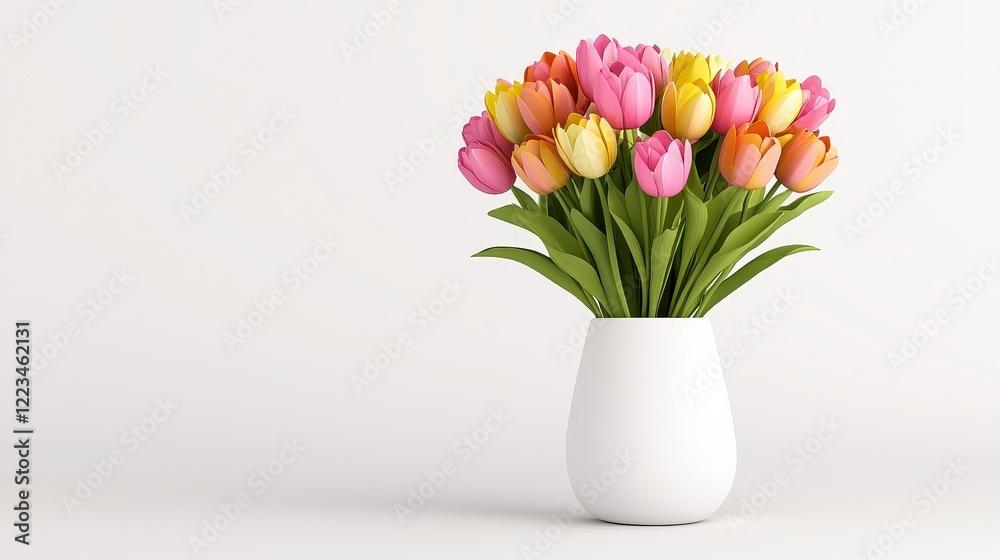 Obraz premium Multicolored Tulips in a White Vase: A Vibrant Spring Bouquet