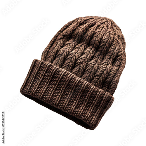 Dark Brown Wool Beanie with Textured Weave Isolated on Transparent Background photo