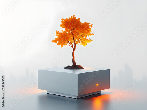 Orange Tree Serenity: Minimalist Metropolis photo