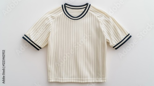 Elegant Sporty basketball jersey mockup with vertical pinstripes in classic white and navy displayed on a white background with realistic texture and folds 