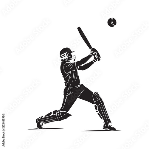 cricket player batsman cartoon character icon silhouette vector art flat design	