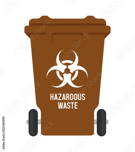 Recycling Bins for hazardous waste. Container for hazardous waste. Brown trash can. Vector illustration isolated on white background.