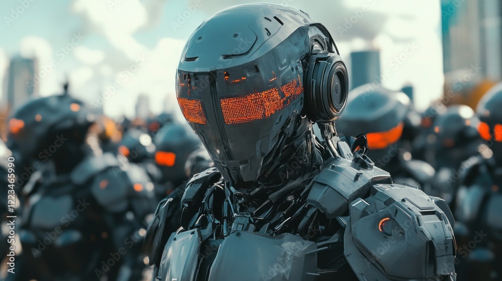 Futuristic Robot Soldier in Urban Setting Futuristic Robot Soldier in Urban Setting