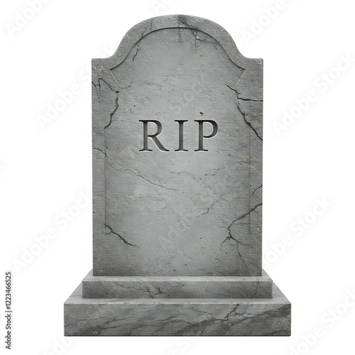 Gravestone on white background, tombstone with RIP inscription on it, 3d rendering
