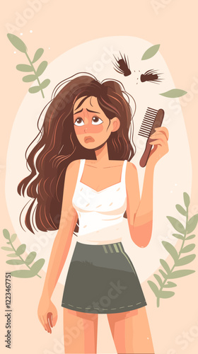 Woman Discovering Hair Loss on Hairbrush with Concerned Expression