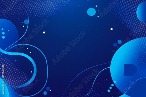 Vector abstract blue background frame of geometric shapes. Circular ornament. Pattern of dots, particles, molecules, fragments. Poster for technology, medicine, presentations, business. photo