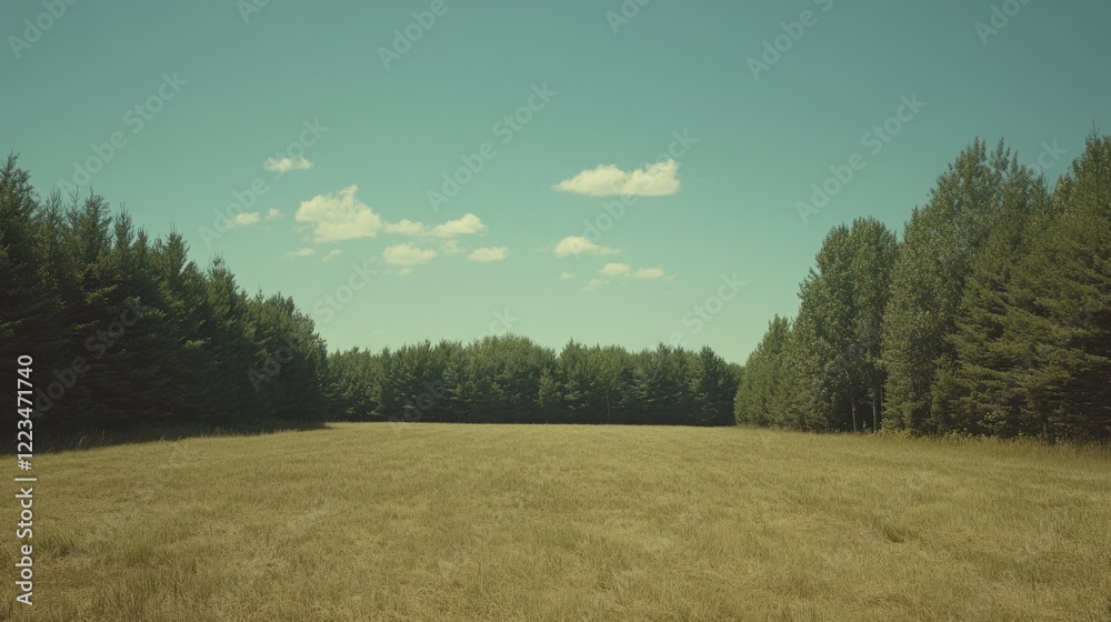 Fototapeta premium Serene Summer Field Surrounded By Lush Green Trees