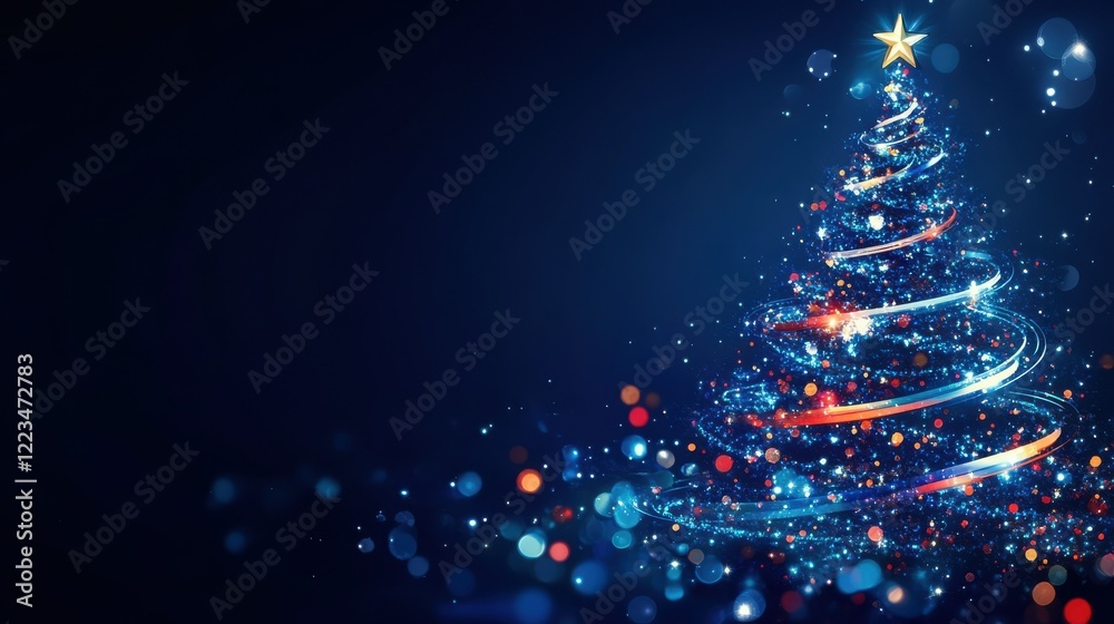 Vibrant christmas tree with sparkling lights and star on dark background Vibrant christmas tree with sparkling lights and star on dark background