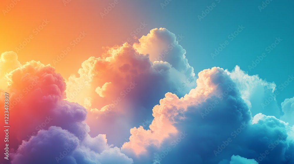 The sky is filled with colorful clouds, creating a vibrant and lively atmosphere The sky is filled with colorful clouds, creating a vibrant and lively atmosphere