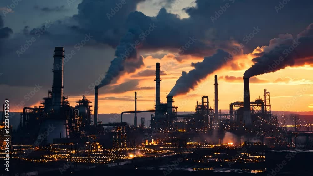Smoke coming from the pipes of the plant at sunset Smoke coming from the pipes of the plant at sunset