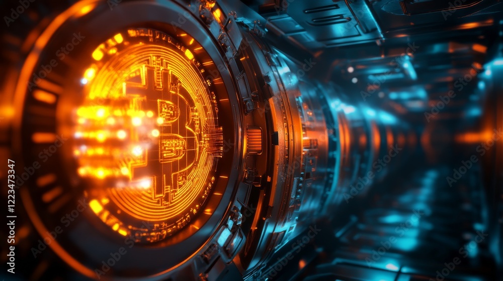 Photorealistic high-tech vault filled with glowing cryptocurrency coins and symbols under intense spotlight lighting
Photorealistic high-tech vault filled with glowing cryptocurrency coins and symbols under intense spotlight lighting
