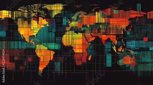 Fototapeta Naklejka Na Ścianę i Meble -  Abstract World Map Digital Art Colorful Grid