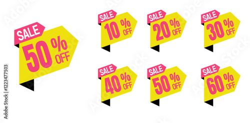 Set Label badge, Red sale 10% 20% 30% 40% 50% 60% 0ff, Marketing deal sale tag giving super offer on half price, Sale discount label	