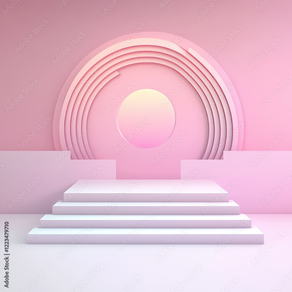 Obraz premium Minimalist Pink Abstract Background with Steps and Circular Design Element.