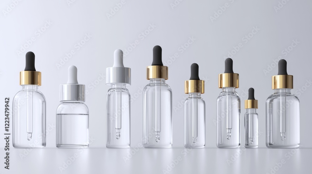 Realistic glass bottles with dropper for serum or oil. Cosmetic flasks or vials for organic aroma essence, anti-aging essential collagen for beauty care, isolated transparent flacons, 3d vector mockup Realistic glass bottles with dropper for serum or oil. Cosmetic flasks or vials for organic aroma essence, anti-aging essential collagen for beauty care, isolated transparent flacons, 3d vector mockup