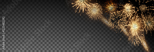 Vector realistic lights, flares. Magic fireworks in the night sky, Christmas background for holiday design, poster, postcard on a transparent background, png. Holiday lights.