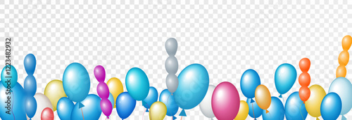 Air holiday balloons on a transparent background, template for advertising, banner, birthday. Vector, png. Festive 3D helium balloons.