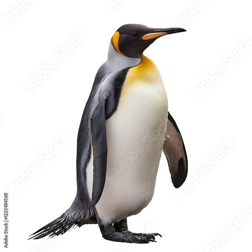 King penguin isolated on white background. Majestic bird with black and white plumage, perfect for wildlife themes, educational materials, or nature projects. Clean, professional presentation photo