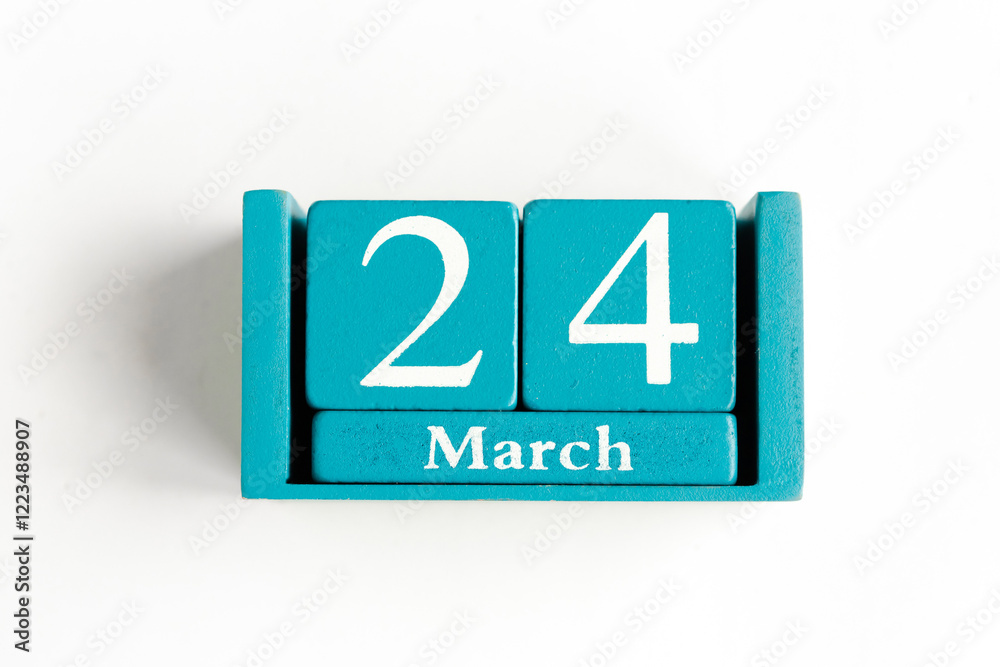 March 24. Blue cube calendar with month date isolated on white background. March 24. Blue cube calendar with month date isolated on white background.
