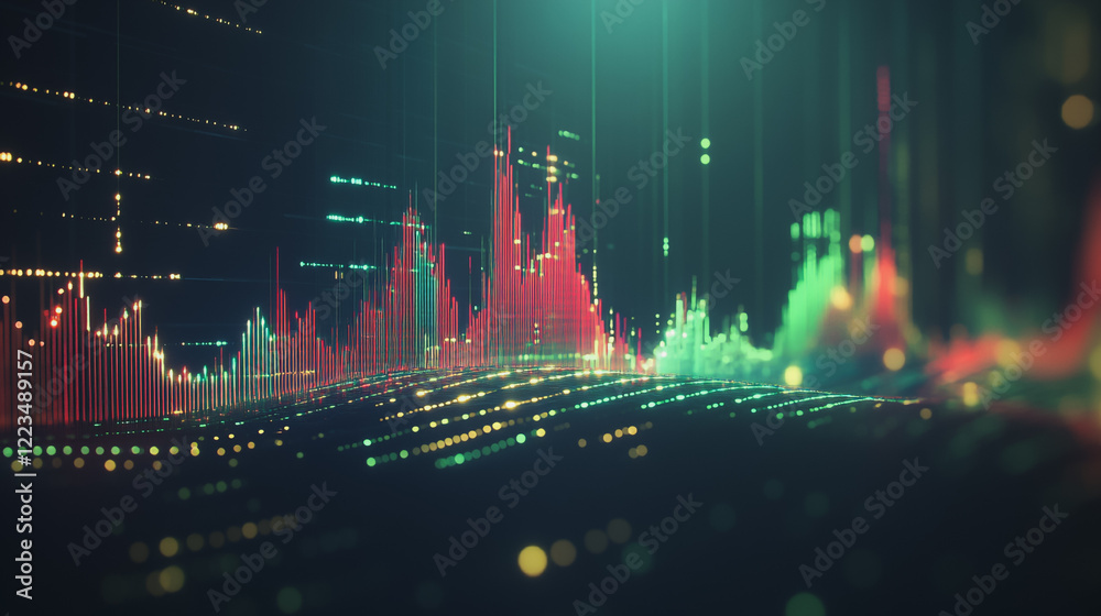 Obraz premium Abstract black background with Colorful charts and graphs with statistics to innovative analyze business potential and forecast future development of companies growth.