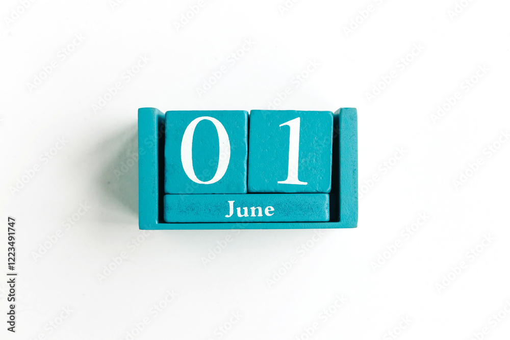 June 1. Blue cube calendar with month date isolated on white background. June 1. Blue cube calendar with month date isolated on white background.