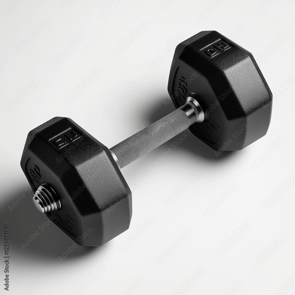 Black Dumbbell with Textured Grip, Overhead View Black Dumbbell with Textured Grip, Overhead View