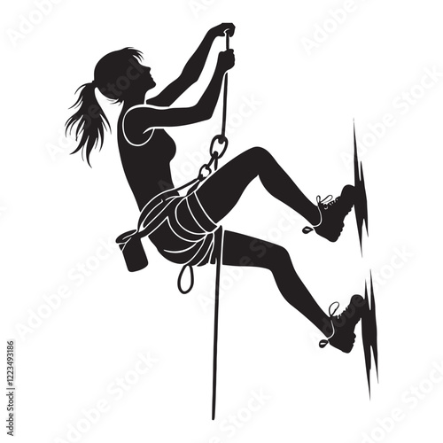 Silhouette of a person climbing in nature for exploration themes - person climbing silhouette - person climbing vector - person climbing illustration - climb silhouette - climber vector
