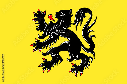 Flag of Flemish Region (Kingdom of Belgium) Flanders or Vlaams Gewest, Solid yellow with a black lion