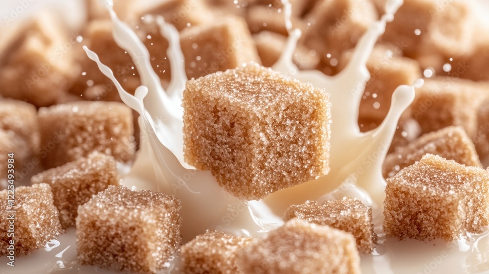 Brown Sugar Cubes Splashing in Milk Brown Sugar Cubes Splashing in Milk