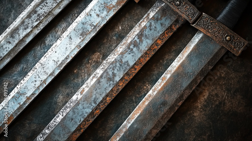 Close-Up of Rusted Sword Blades – Historical Weapons Showing Timeworn Details and Wear