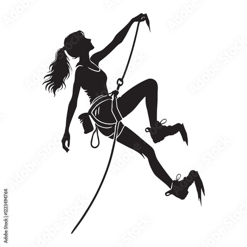 Silhouette of a person climbing a rugged terrain for adventure projects - person climbing silhouette - person climbing vector - person climbing illustration - climb silhouette - climber vector
