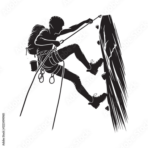 Dynamic silhouette of a person climbing a cliff - person climbing silhouette - person climbing vector - person climbing illustration - climb silhouette - climber vector
