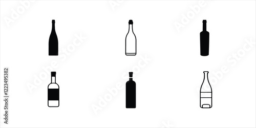 Wine bottle set illustration on white background. wine bottle outline vector icon.