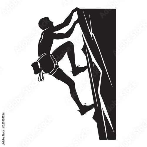 Person climbing rock face silhouette for outdoor adventure - person climbing silhouette - person climbing vector - person climbing illustration - climb silhouette - climber vector
