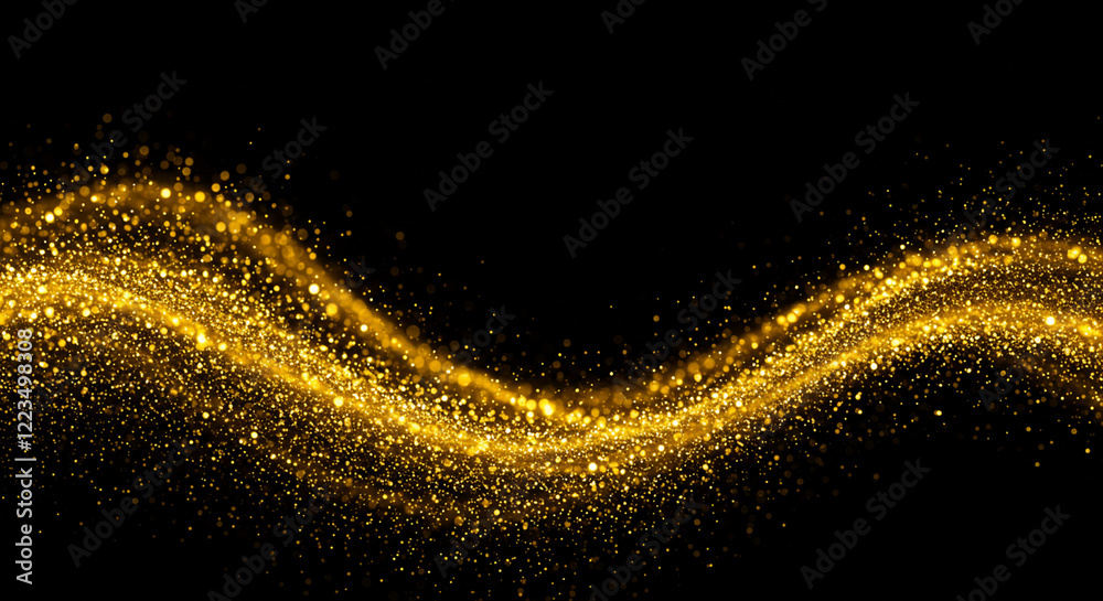 Fototapeta premium A shimmering wave of golden particles on a dark backdrop