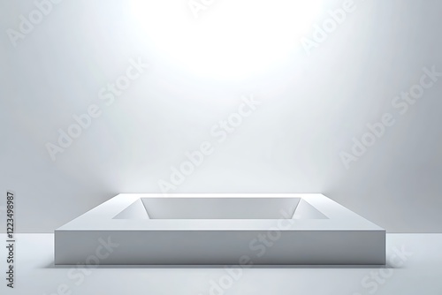 Minimalist white stage with a sunken area for the product, focusing all attention downwards towards the item.