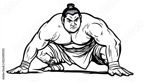 Strong Sumo Wrestler in Traditional Stance Ready for a Match illustration photo