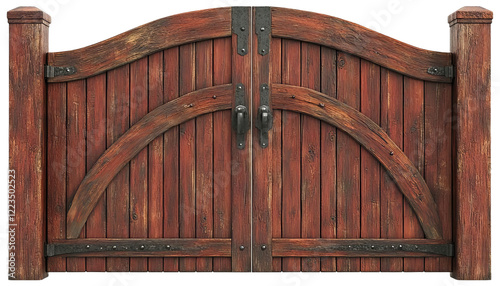 Rustic Wooden Gate with Metal Accents, transparent background png photo