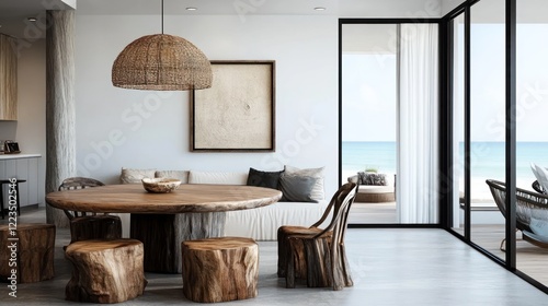 Coastal Living Room Dining Area With Ocean View photo