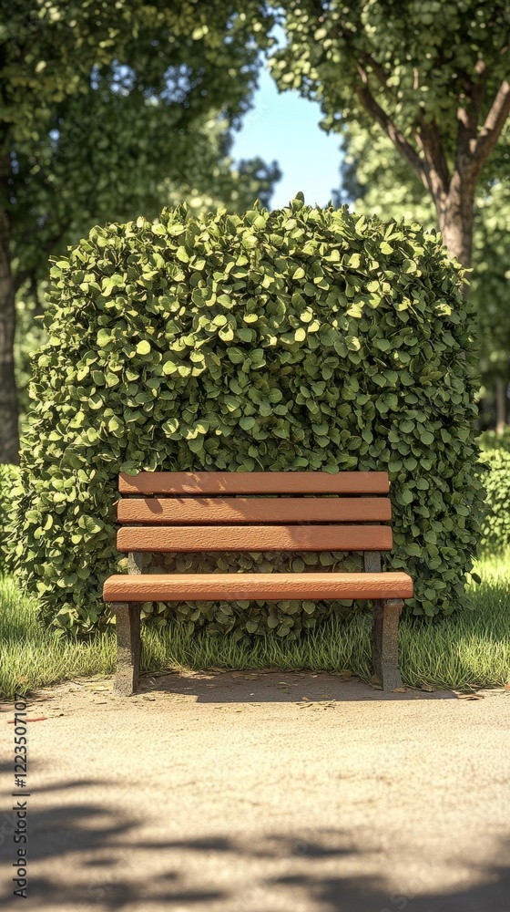 Park bench beside a leafy hedge Park bench beside a leafy hedge