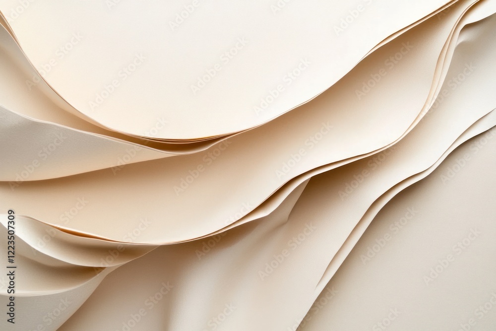 Fototapeta premium Cream paper waves, studio backdrop, texture, design (1)